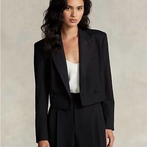 Polo Ralph Lauren Silk Lapel Cropped Wool Tuxedo Blazer
